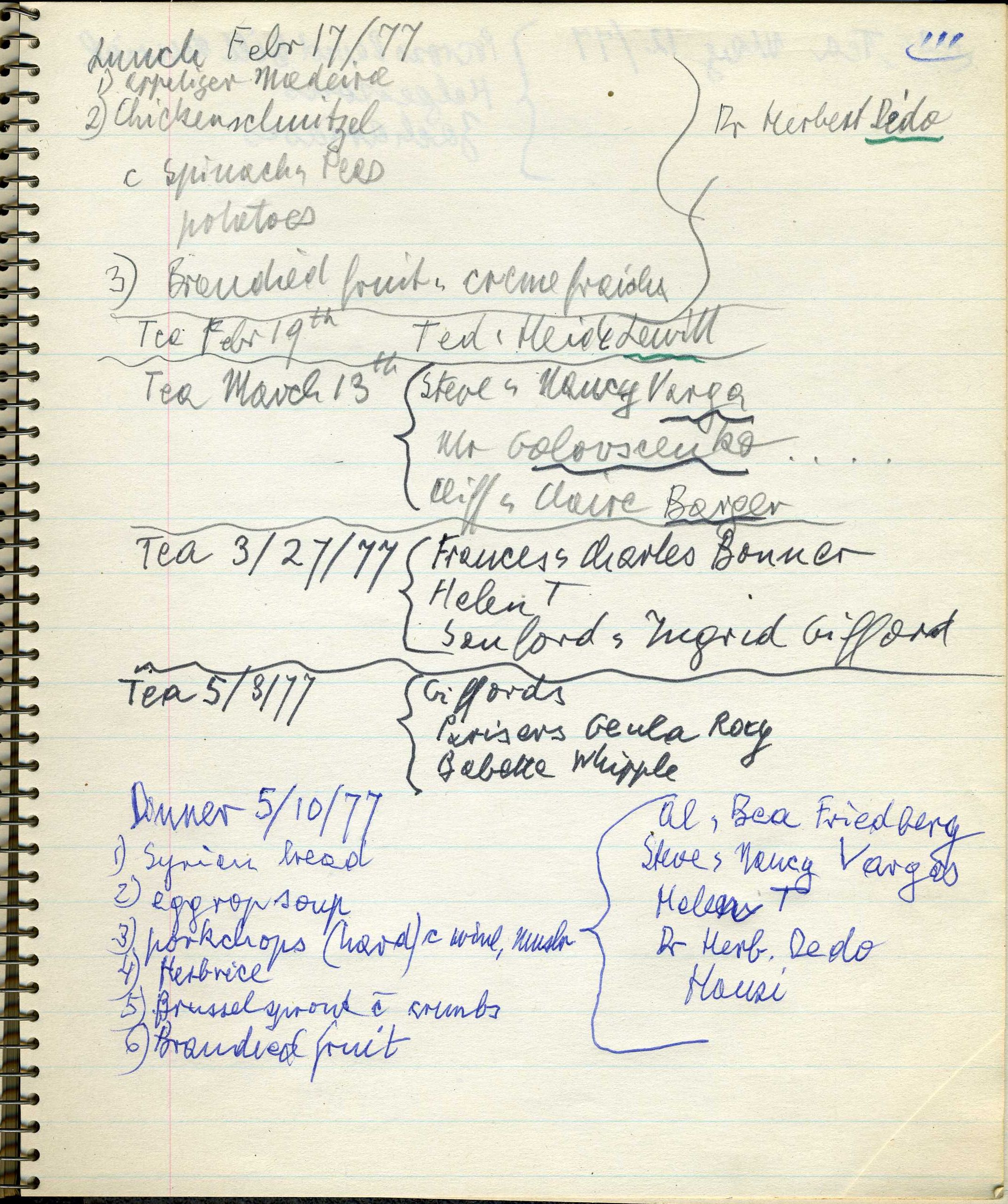 Records of these afternoon teas show the importance of friends and loved ones in Dr. Bibring's life.